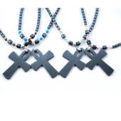 Hematite Cross Pendant Beads Stone Chain Choker Fashion Women Necklace